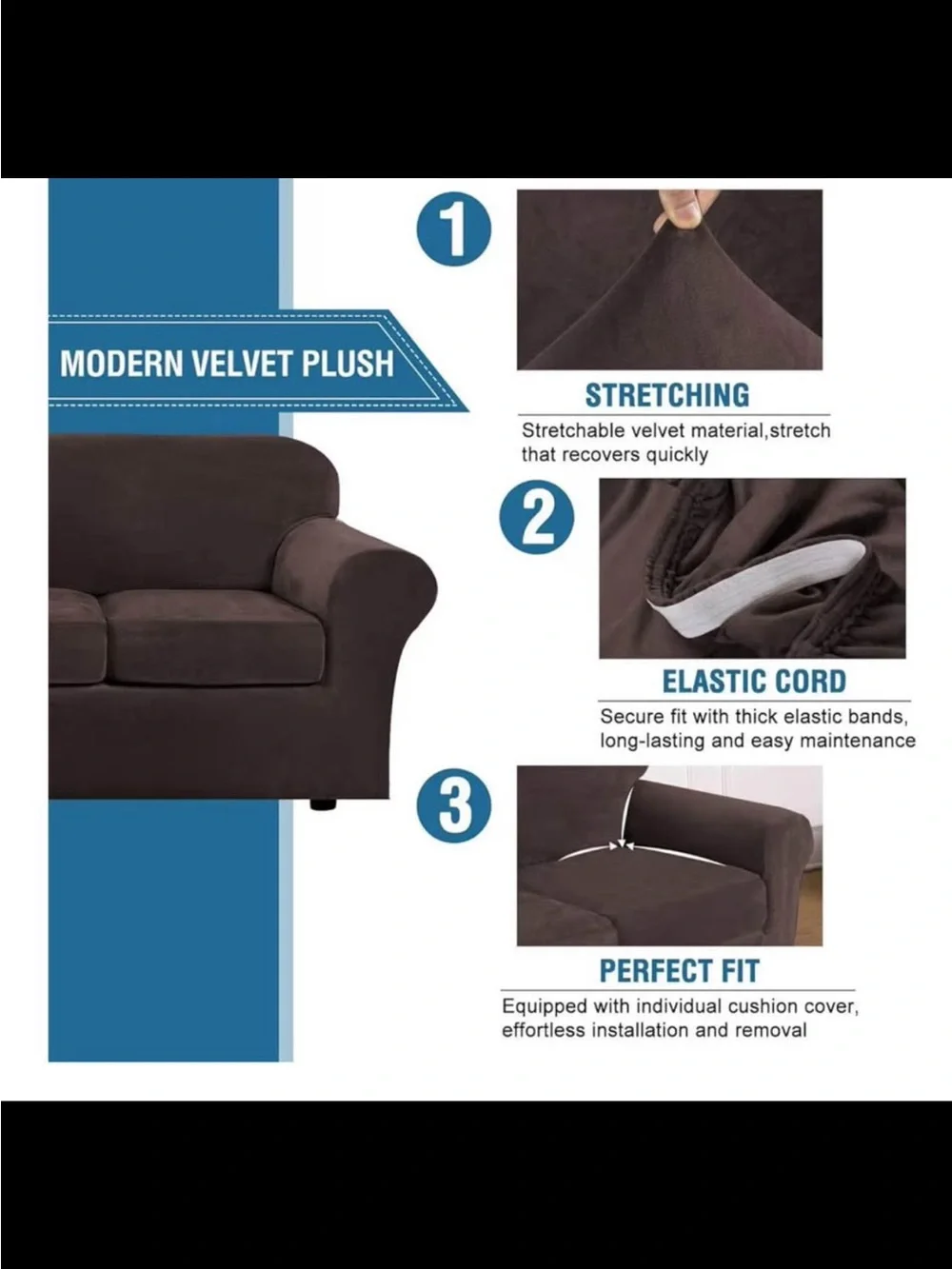 New velvet Two-Seater Sofa loveseat Slipcover Chocolate Brown